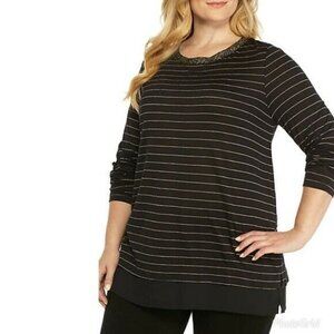 𝅺new Directions Pullover Boat Neck Long Line Long Sleeve Top Plus Size 0X NWT